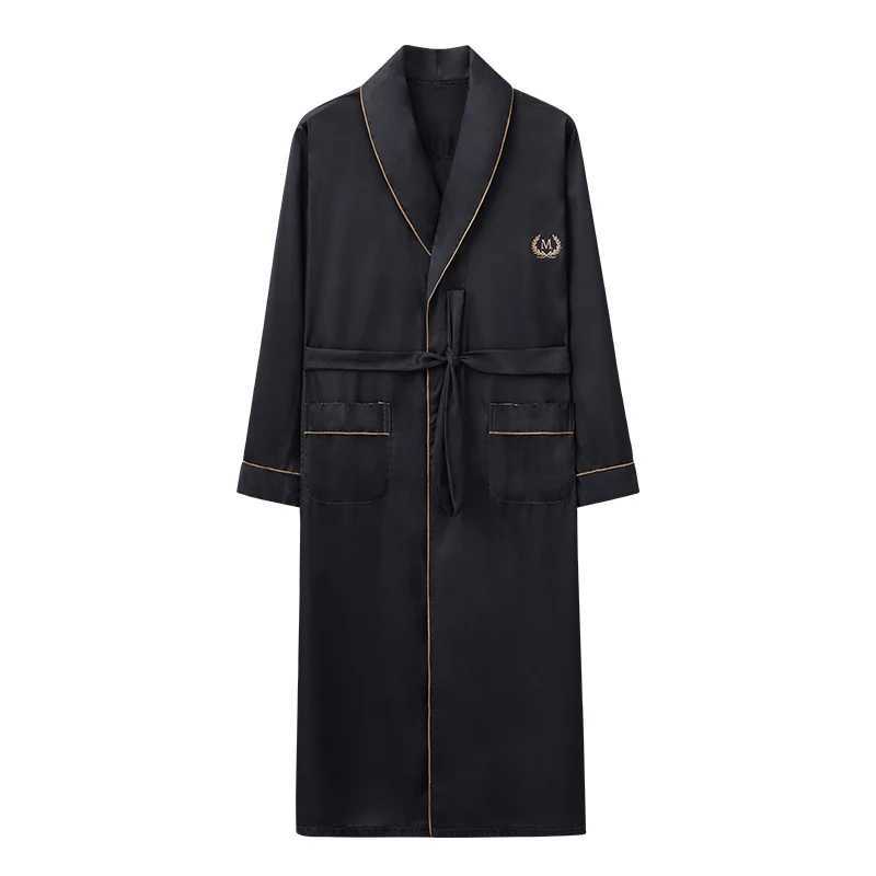 Solid Long Robe Men Autumn Long Sleeve Silk Satin Bathrobe Male V-neck Sexy Dressing Gown Mens Homewear Spring Spas Bath RobeXJ241018
