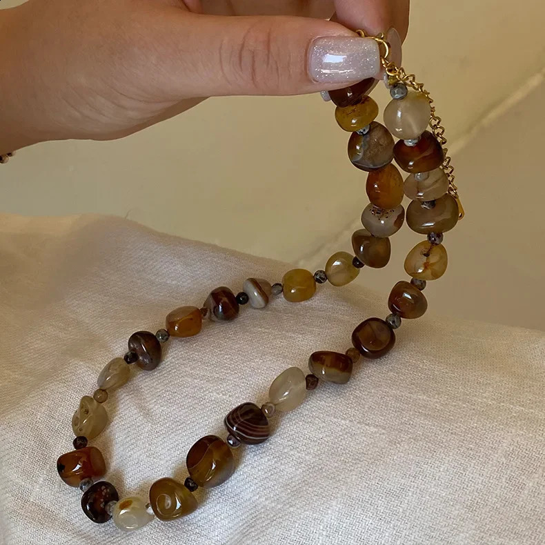 Retro retro irregular natural stone bead n simple necklace chain necklace womens daily jewelry wholesale 241018