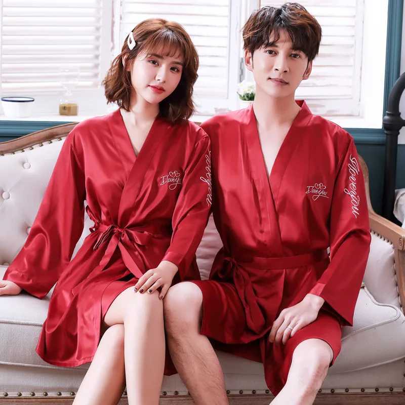 Mini Sleepwear With Belt Intimate Lingerie 2PCS Sweet Couple Kimono Bathrobe Set Full Sleeve Twinset Bobe Suit Satin Night WearXJ241018