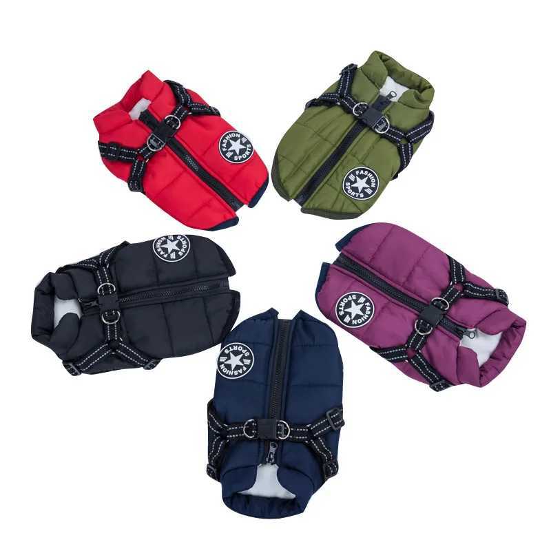 Pet Dog Jacket With Harness Winter Warm Dog Clothes For Labrador Waterproof Small Dog Coat Chihuahua French Bulldog OutfitsXJ241018