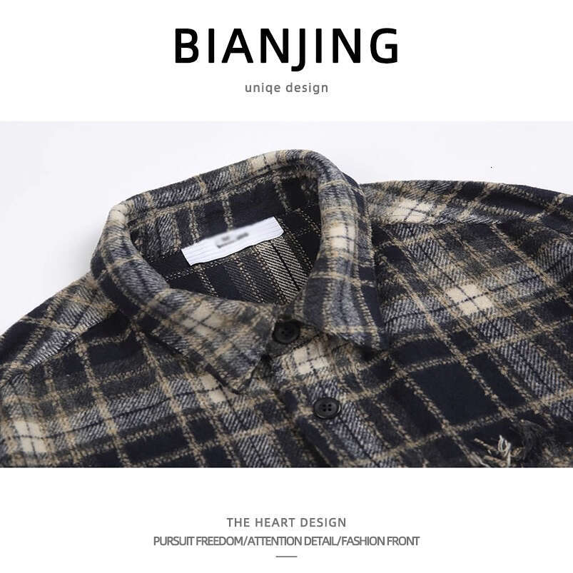 shanshi Men's shirts shanshi Men's shirts American plaid fringed design long sleeved men's trendy brand loose casual high street niche 