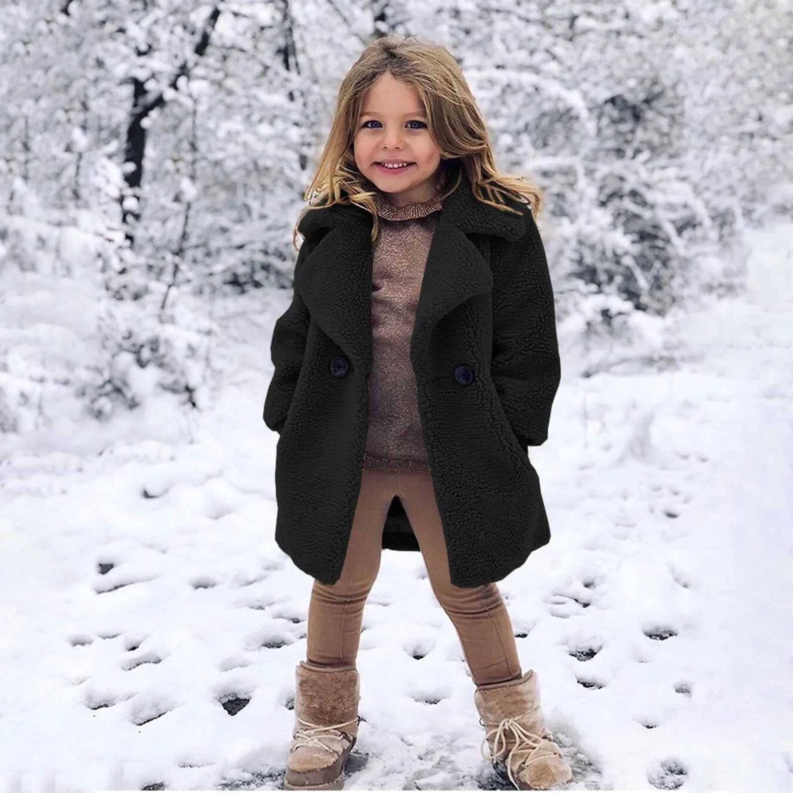 New Double breasted Girl Solid Color Coat Autumn Winter Trench Jacket Coat Childrens Clothing M241018