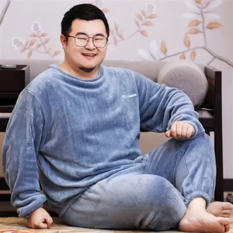 Winter Sleepwear Coral Velvet Warm Sleepwear Set Thick Long Sleeve Large Size 85kg Outer Sleepwear Elastic Waist Trouser Sleepwear Set 241009