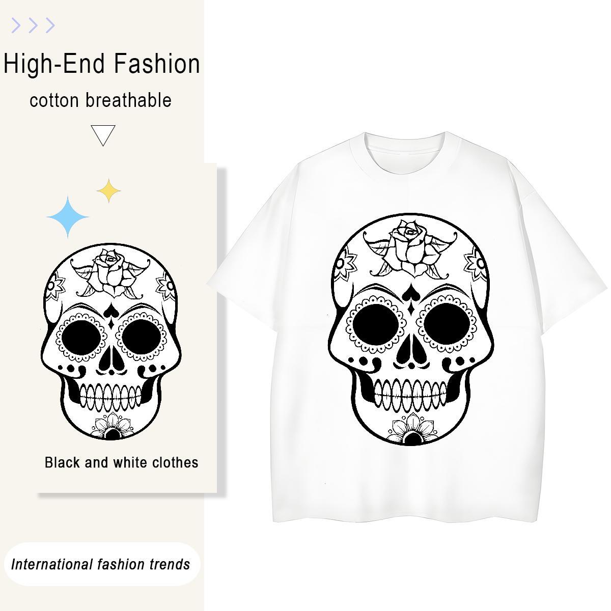 New Arrival T-Shirts 230g Cotton Breathable Hip Hop skull Woman Tshirt Brand Black Oversized Tops Tees