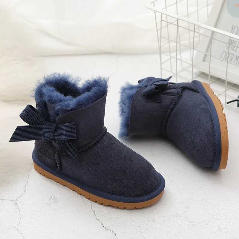 Boots Natural fur 2022 girls snow boots boys snow boots real sheep winter warm ldren shoes wool Botas children zapatos J241015