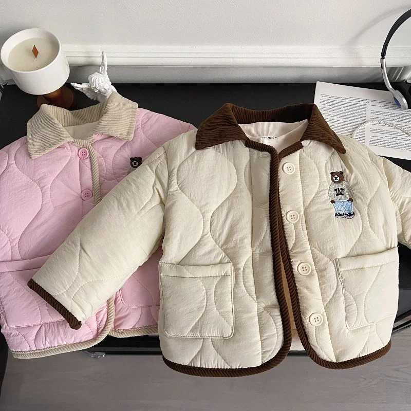 Childrens Winter Coat New Korean Edition Girls Apron Embroidered Baby Collar Coat Small Coat Girls Winter Clothing M241018