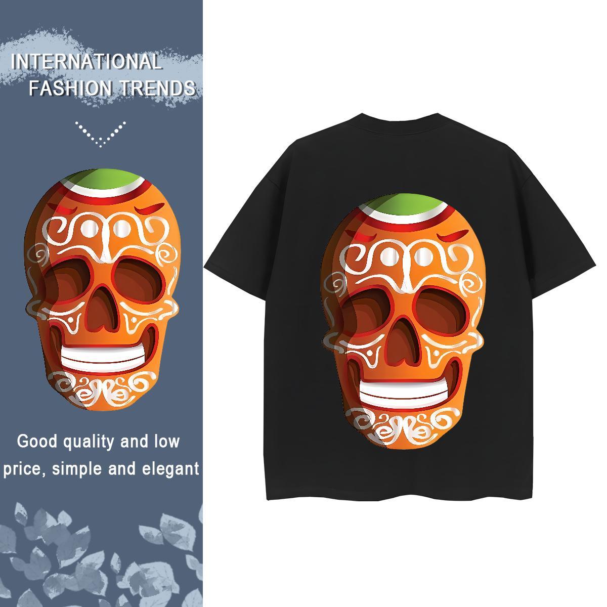 DIY T-Shirts for Women 230g Pure Cotton Crew Neck Casual skull Lady T shirt Loose Customized Tops Shirt