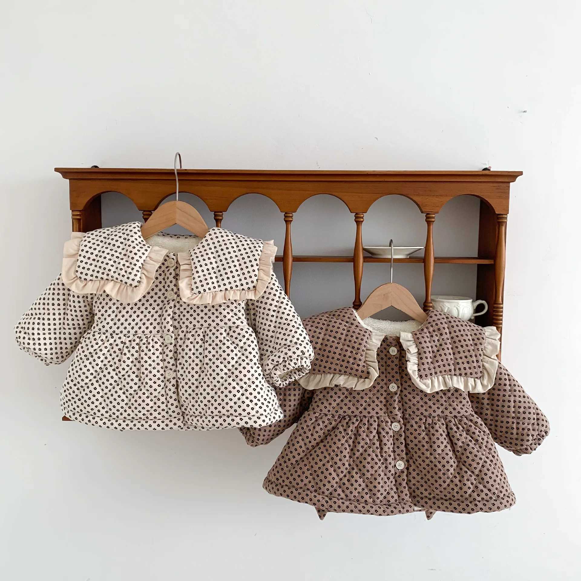 Visgogo Preschool Girls Jacket Winter Warm Coat Korean Edition Flower Apron Jacket Girls Big Collar Thick Apron Clothing M241018