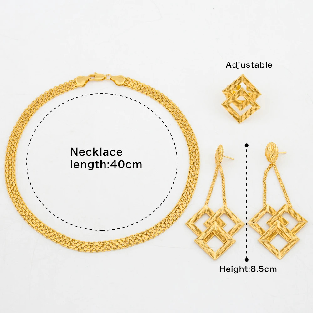 Gold Color Jewelry Sets for Women Bridal Necklace Earrings Adjustable Ring Dubai African Banquet Wedding Ornament Gifts 241018