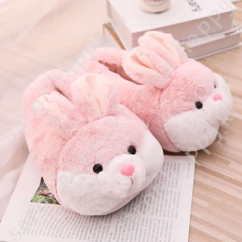 House Fluffy Women Slippers Cute Cartoon Pink Bunny Girls Fur Slides Bedroom Indoor Rabbits Warm Plush Ladies Casual Shoes 718