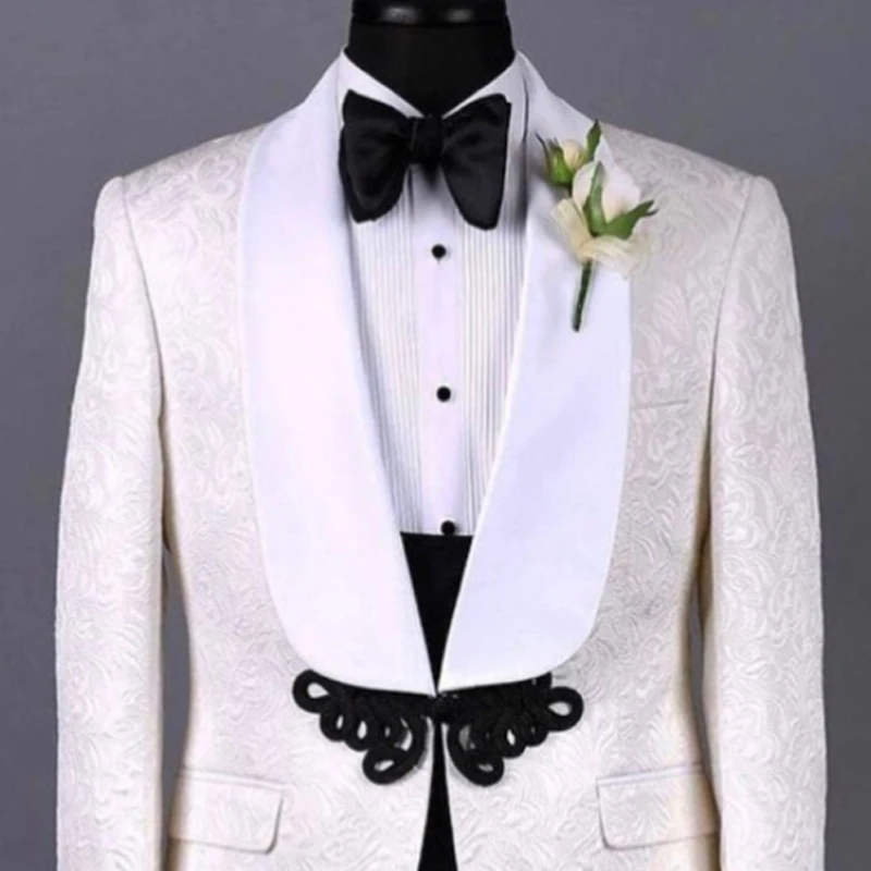 Floral Pattern Men Suits Slim Fit Wedding Groom Tuxedo For Dinner 3 Pieces Formal Blazer with Black Pants Vest 2024