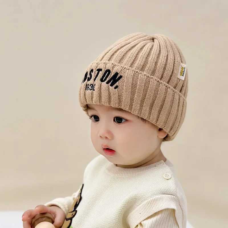 New BOSTON Letter Baby Hat Winter Warm Baby Boys Girls Hat Bonnet Soft Ear Protection Infant Toddler Knitted Kids Cap Beanies LX241018