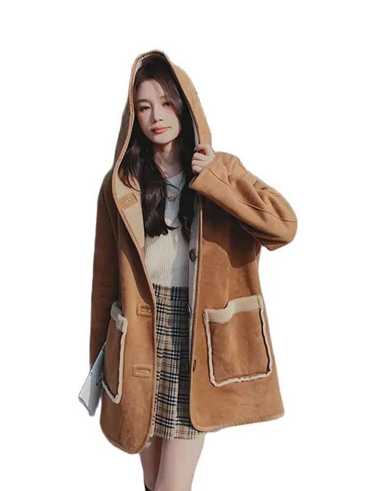 Australian Sheepfold Fleece Lazy Wind Jacket WomenS New Style 2024 Winter Grain Lamb Wool Korean Version Plus Cotton ThickeningX241009