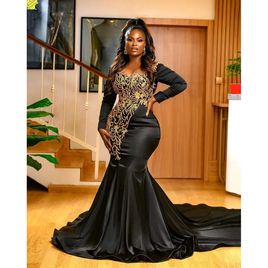 Arabic Aso Size Plus Ebi Black Mermaid Lace Prom Dresses Beaded Sheer Neck Satin Evening Formal Party Second Reception Gowns Zj224 0424