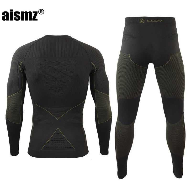 Men's Thermal Underwear Aismz Seamless Tight Tactical Mens Winter Thermal Underwear Men Sportswear Function Breathable Training Cycling Long John