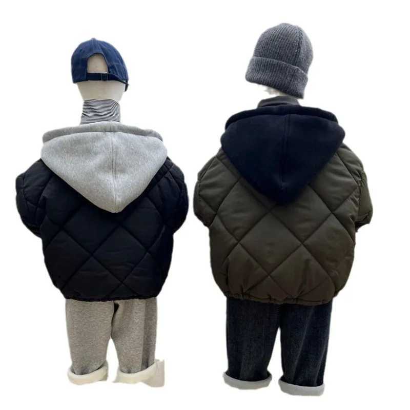 Winter Boys Hoodie Cotton Apron Warm Jacket Childrens Casual Comfortable Coat M241018
