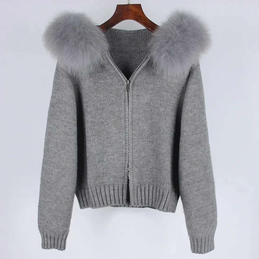 OFTBUY 2024 Autumn Winter Casual Hooded Real Fox Collar Fashion Short Knitted Jacket With Natural Fur Coat For Women