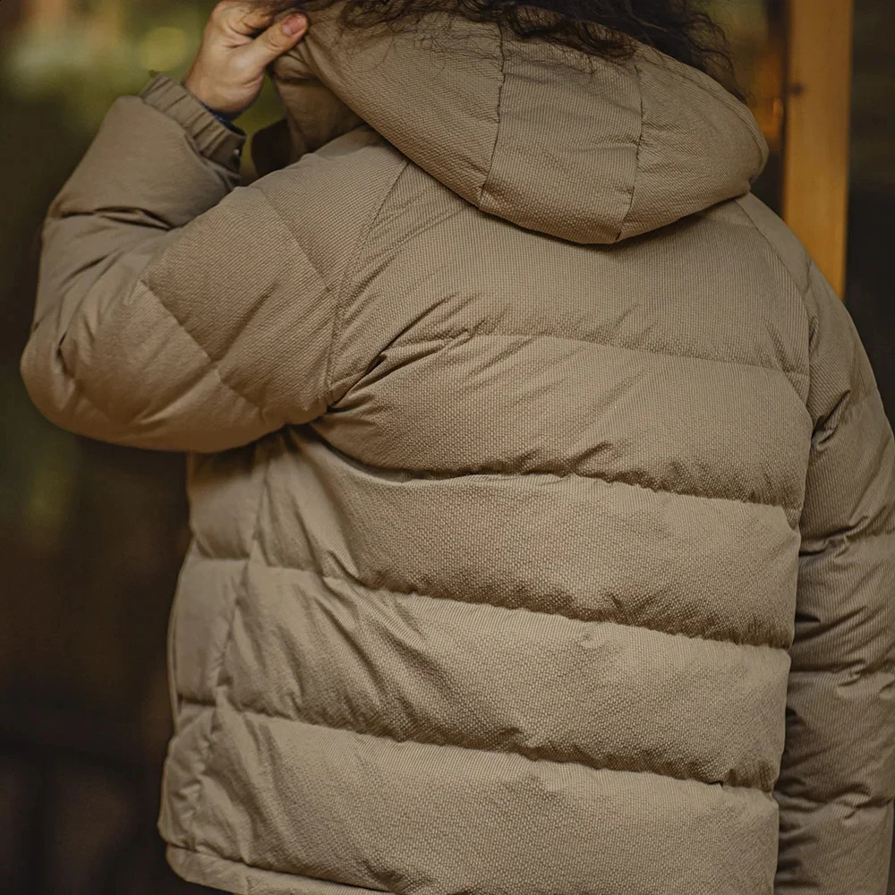 Maden Mens Winter Wide Quilting Seam Thickened Down Jacket White Duck Down Navy Blue Hooded Jacket High Density Fabric Warm Top 241017