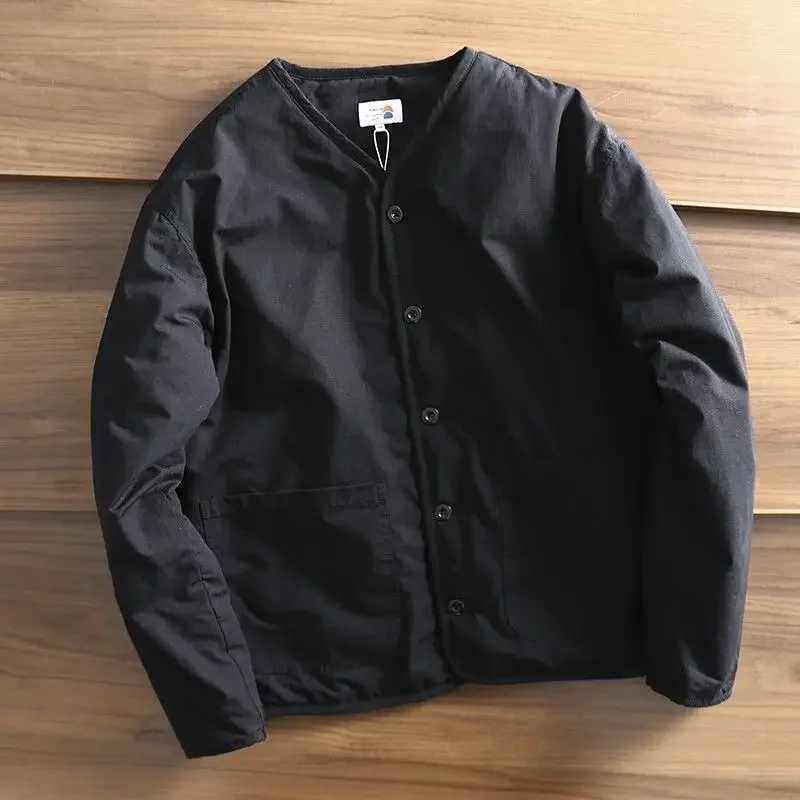 Mens Parkas Thick Cotton Coat Jacket Autumn Winter Retro Women Jackets V-neck Long Sleeves Pockets Single-breasted Tops LX241018