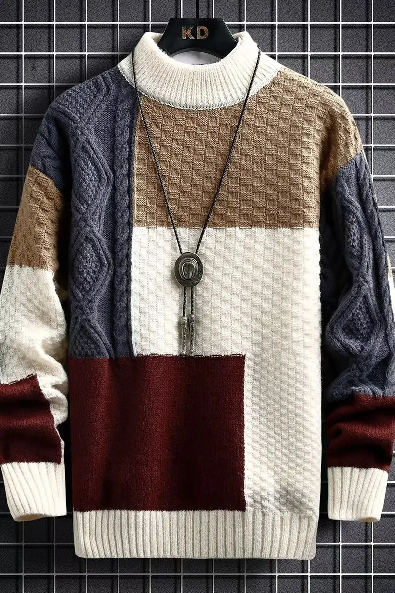 Trendy Spring Sweater Loose Thermal Thick Streetwear Men Winter korean fashion Retro Stripe Sweaters Mens Pullov 241018