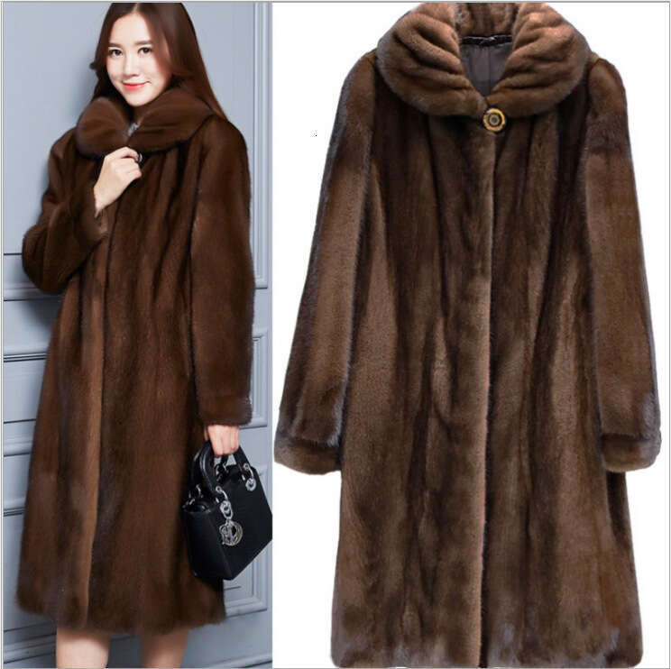 2024 Faux Womens Coat Lapel Full Mink Skin Long Artificial Fur