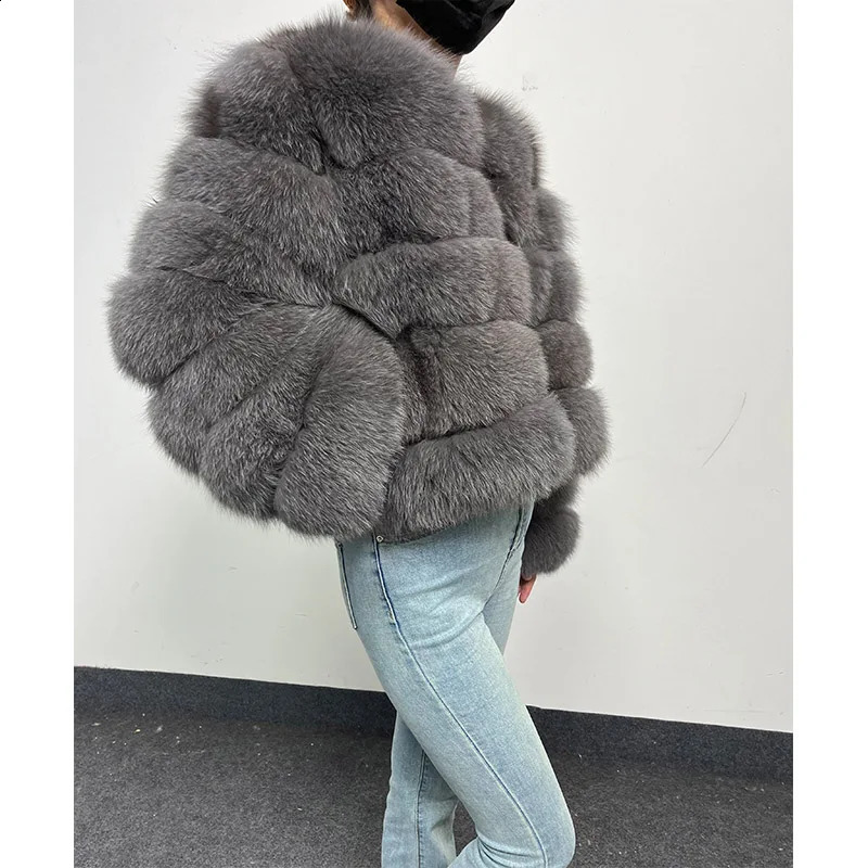 2024 Grey Natural Real Fox Fur Coat Women Winter Warm Fur Jacket Detachable Long Sleeve Female Vest Furry Coats clothing 241017