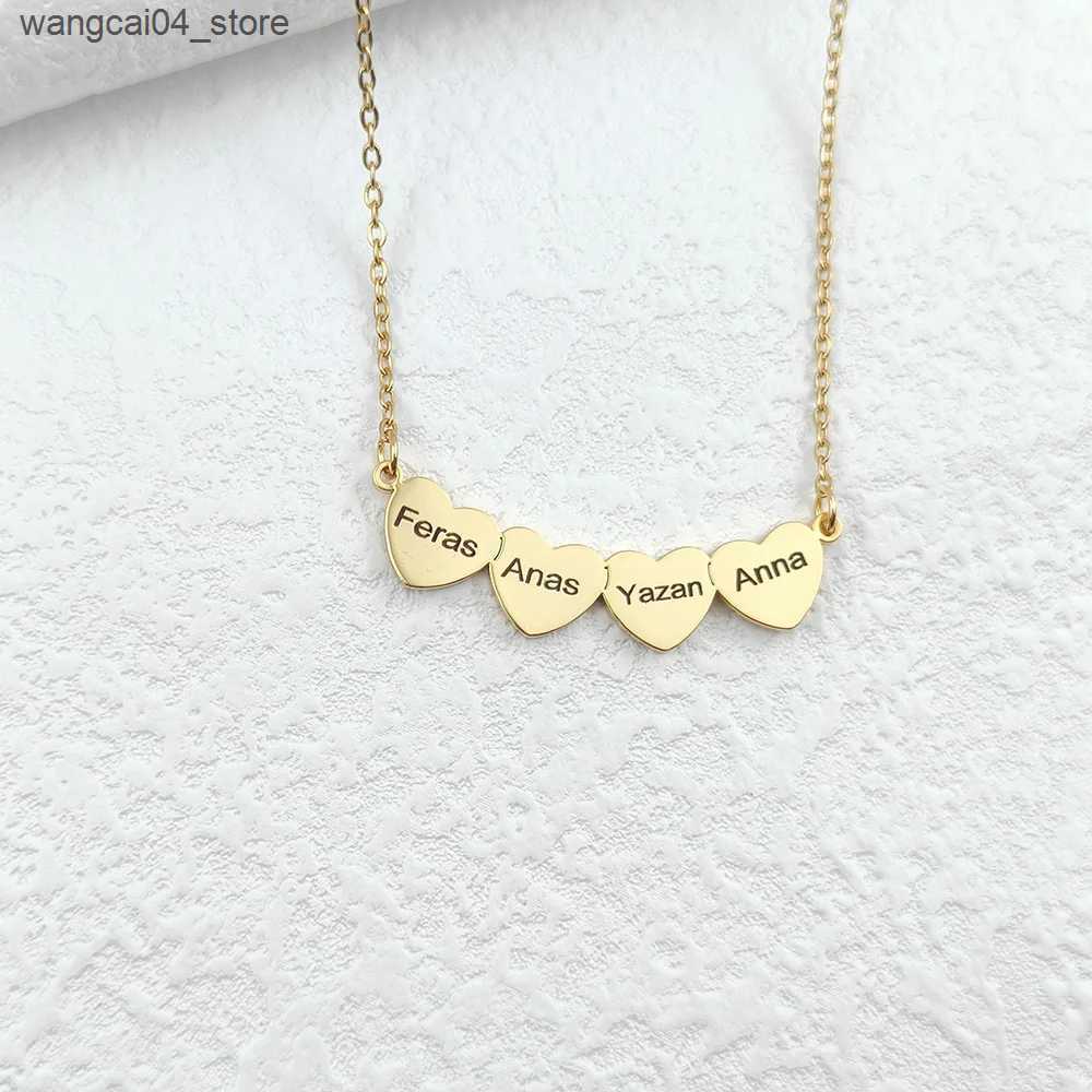Chokers Customized carved double name love heart pendant necklace made of stainless steel jewelry suitable for womens personalized 1-5 name gold neckl