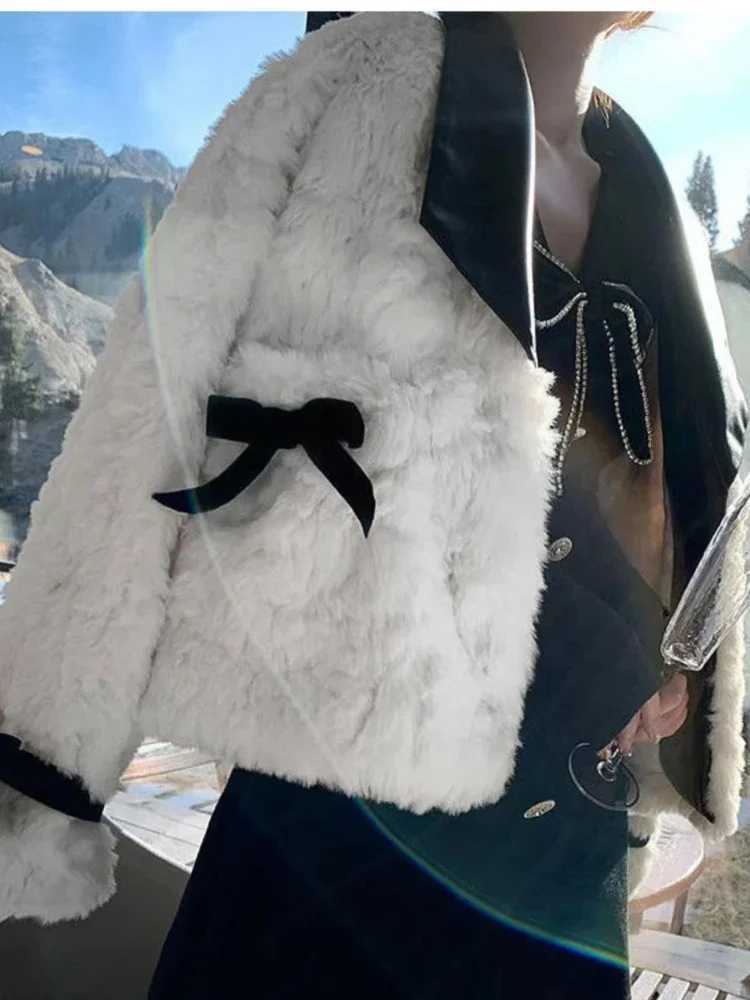 2024 Autumn and Winter Fashion New Womens Socialite Style Faux Fur Coat with Warm Collar and Short Fake Rabbit Fur JacketX241018
