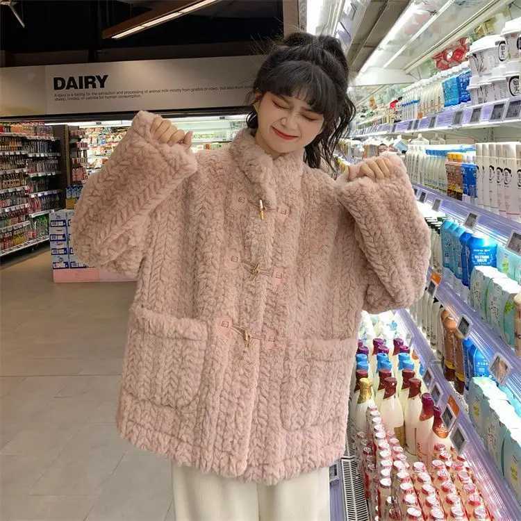 Warm Thicken Lamb Wool Jacket For Women 2023 New Long Sleeve Faux Fur Coats Woman With Pocket Korean Style Winter OutwearX241018