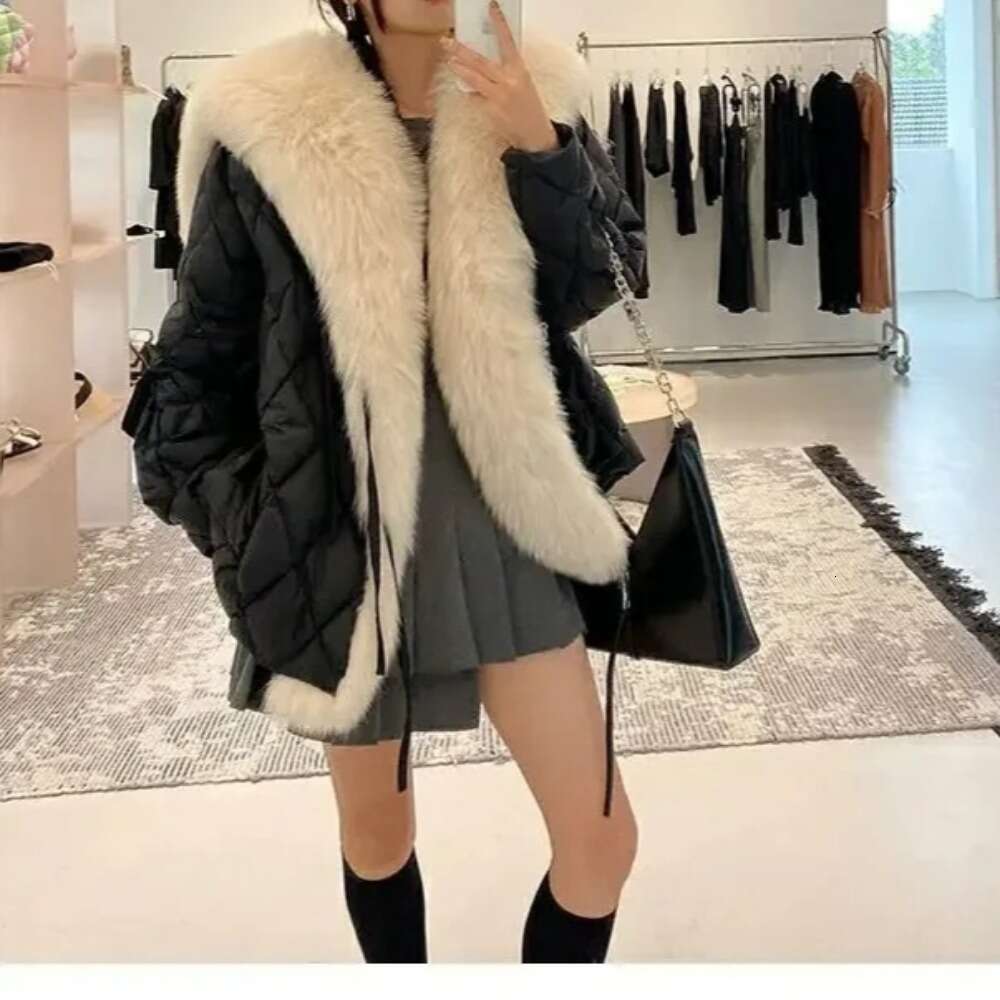 2024 White Winter Down Big Fox Collar High Street Real Fur Clothing Women's Coat