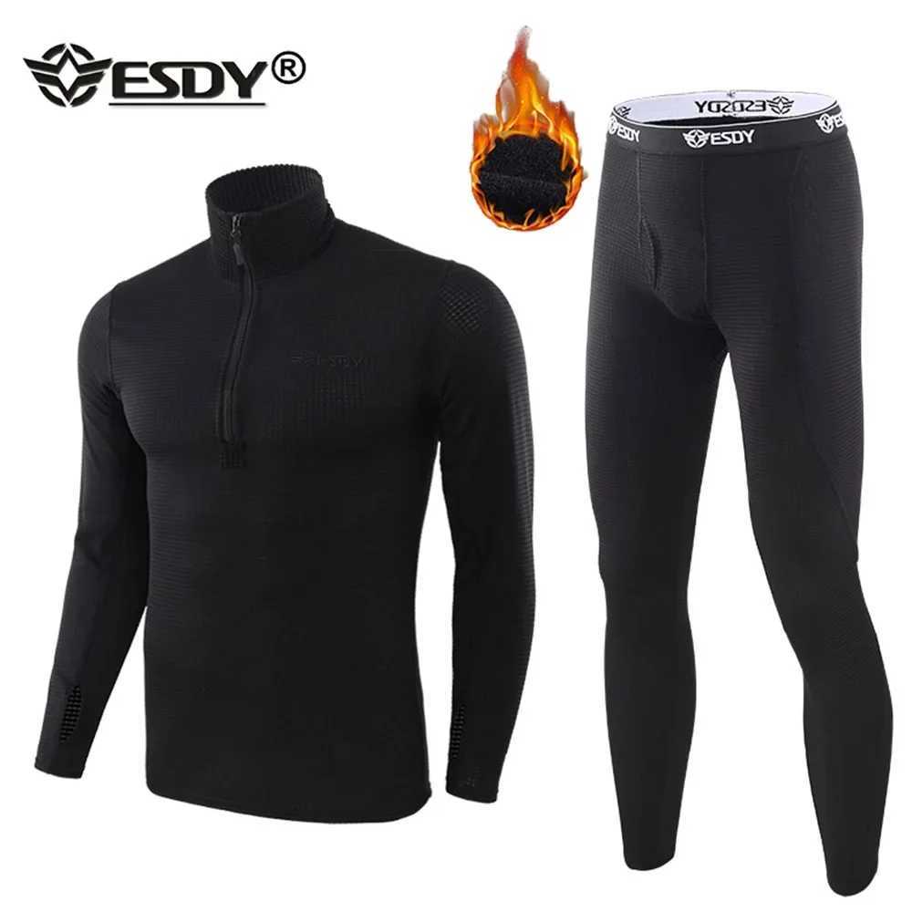 Men's Thermal Underwear Mens hot underwear set mens sports bottom layer winter gear compression set long-distance running Y241018DZDS