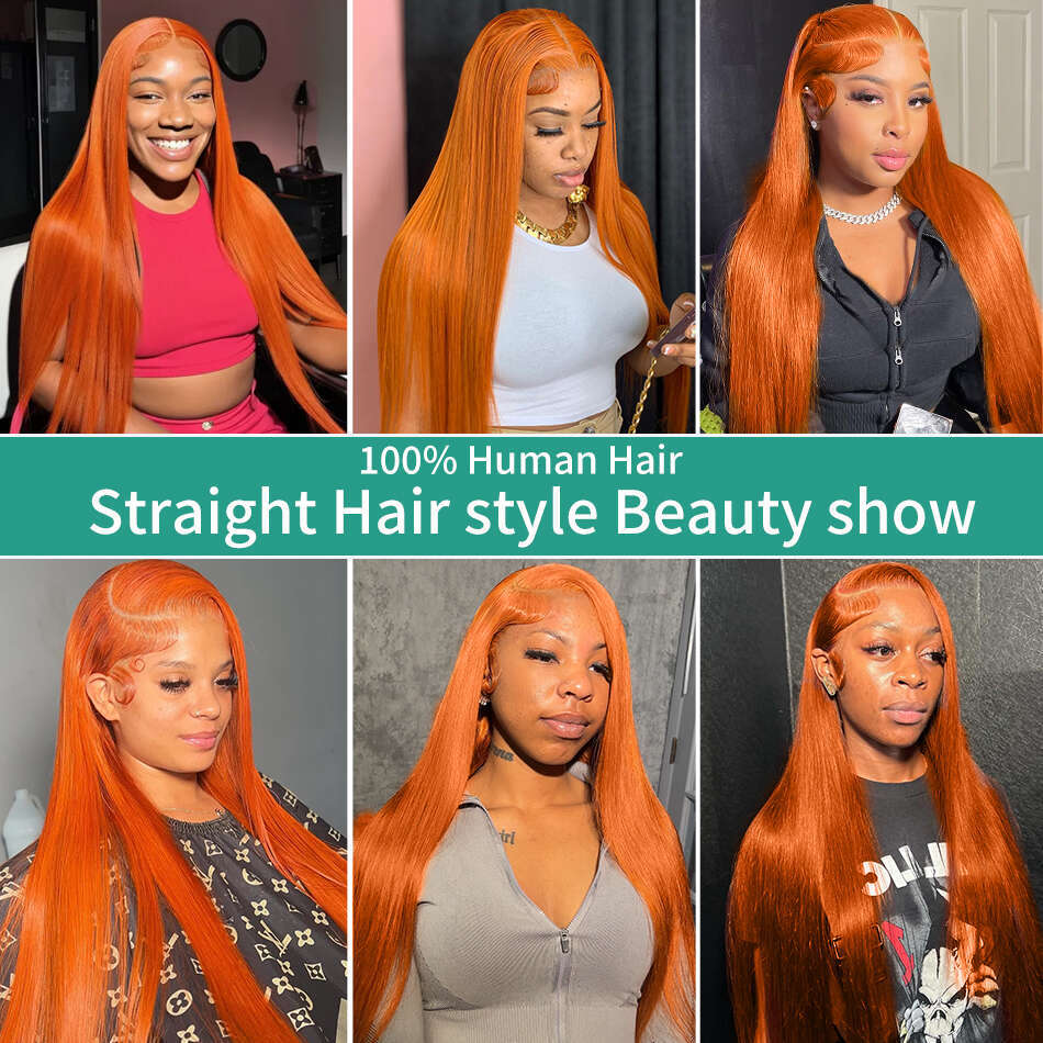 220% 30 38 Inch Ginger Orange Bone Straight 13x6 Front Human Hair Wig 13x4 HD Transparent Lace Frontal Wigs