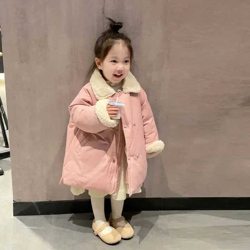 Korean childrens clothing girls cotton jacket winter jacket new thick warm childrens medium length cotton jacket M241018