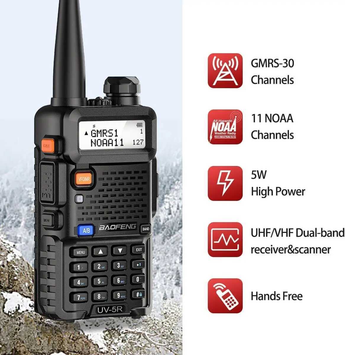 Interphone Baofeng UV-5R GMRS Walkie Talkie Dual Band VHF UHF Long Range High Power NOAA Rechargeable UV5R UV 5R Handheld Ham Two Way Radio Z241018