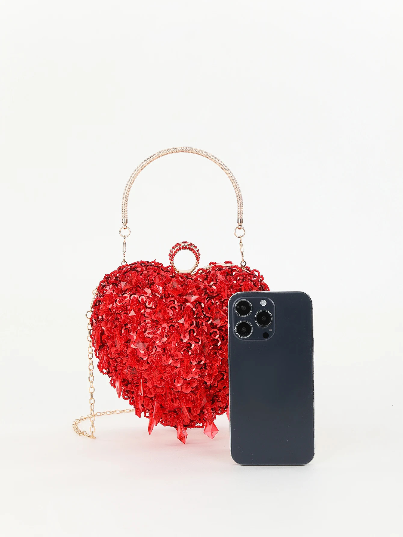 Mini handmade bead sequin hand ten font night bag red heart cufflink bag used for parties weddings and dinners241018