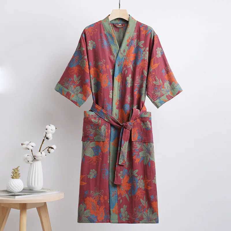 Mens Luxury Cotton Bathrobe with Sash Long Three Quarter Sleeve Pocket Sleepwear Pajamas Large Size Robe Muslim FashionXJ241018