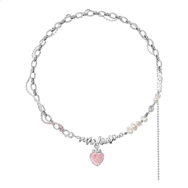 MASW Fashion Jewelry Strawberry Pendant Necklace Style One layer Thick Silver Plated Necklace 241018