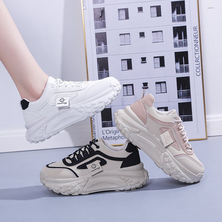 New Thick-Soled Single Shoes Girls Retro Increased Sneaker White Color Fashion Casual Style Running Shoes Sports Daddy Shoes Female