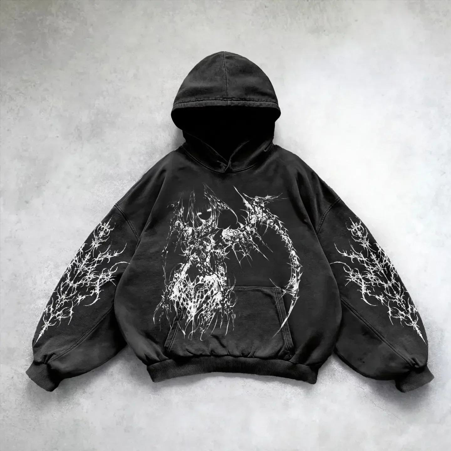Y2K Skull Washed Cotton Distressed Printed Hoodie Women Oversized Sweatshirt Goddess Couple Street Wear Goth Clothes 241017