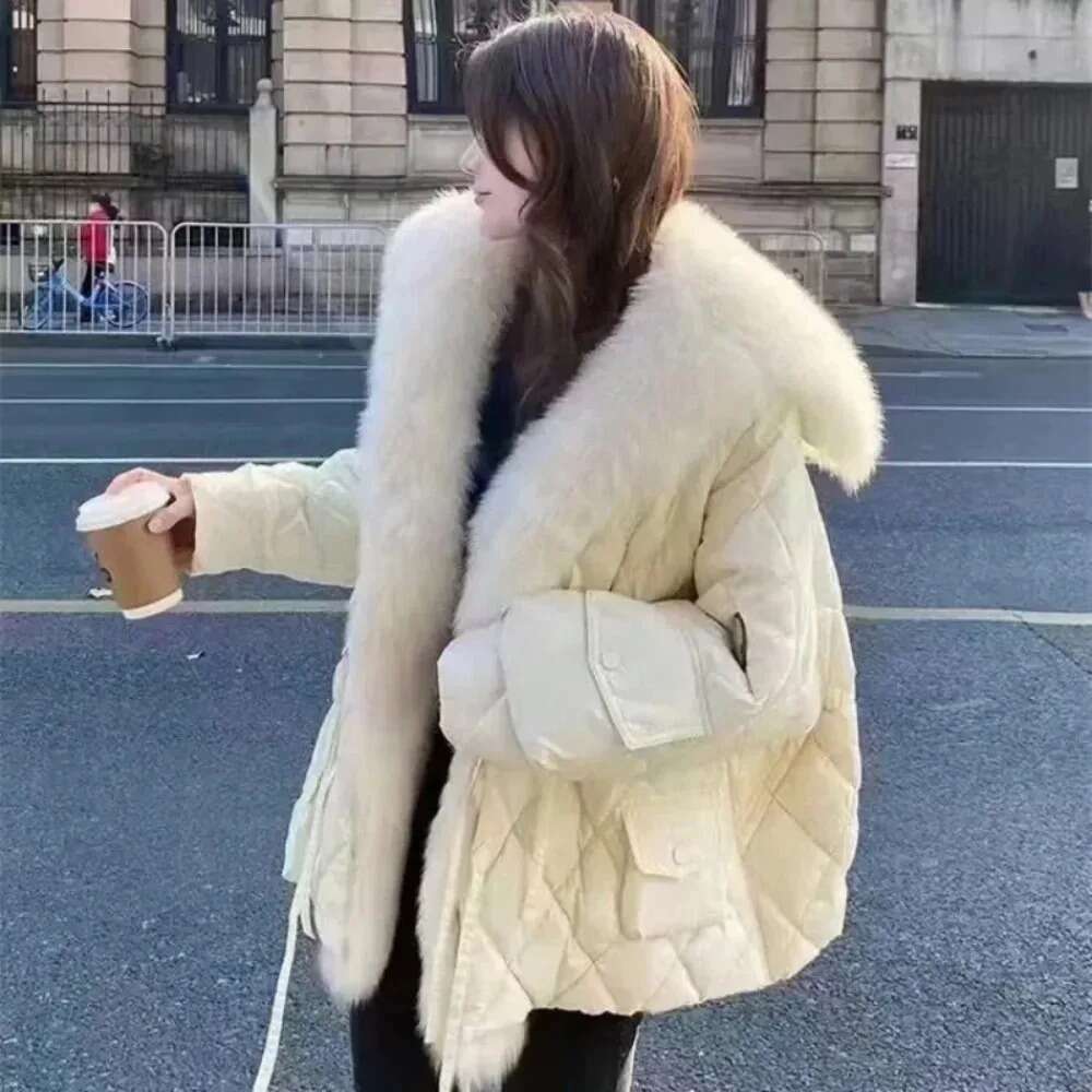 2024 White Winter Down Big Fox Collar High Street Real Fur Clothing Women's Coat