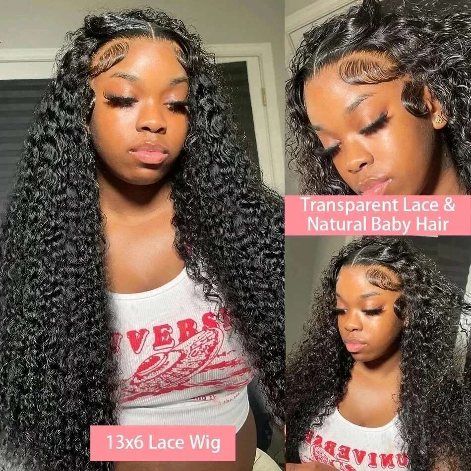 13x4 13x6 Full Frontal HD Transparent Lace 40 50 Inch Long Deep Wave Brazilian Remy Human Hair Pre plucked Wigs 200 Density