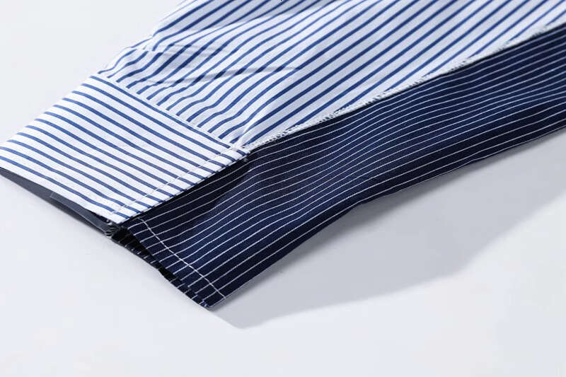 shanshi Men's shirts Spring and Autumn Tide Brand Striped Long Sleeve Men's Cityboy Pocket Loose Shirt Splicing Fake Two Piece Coat