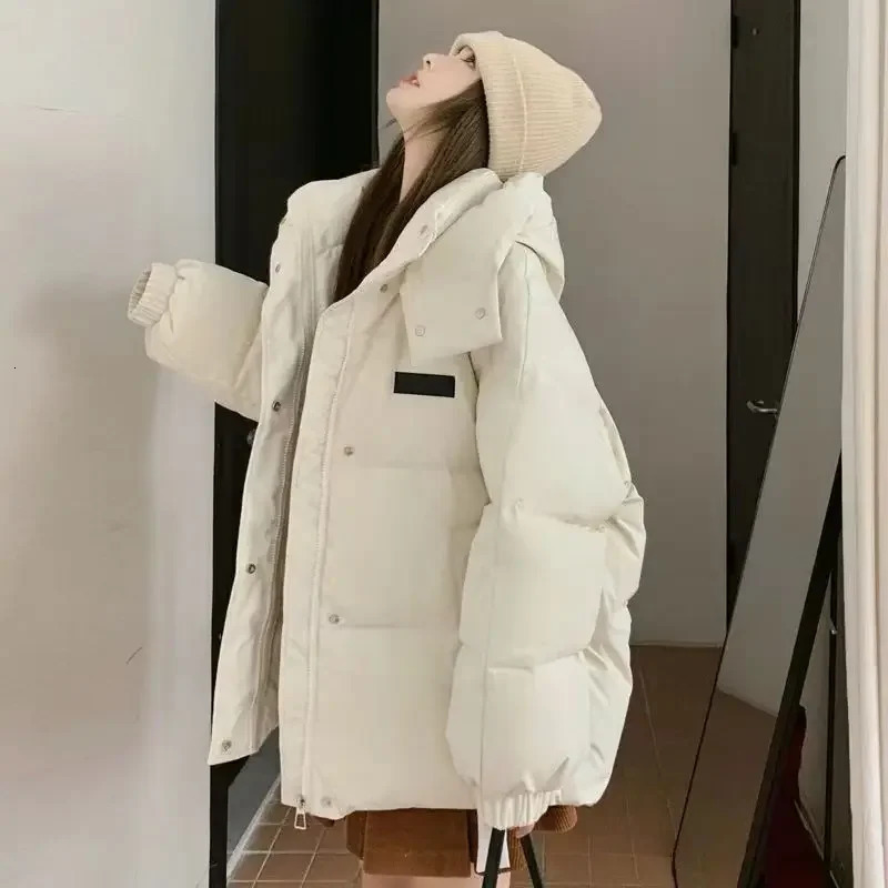Winter Coat Women Clothing Trend Warmth Thick Puffer Jackets Parkas Bread Hooded Long Sleeve Outerwear Loose Tops 241018