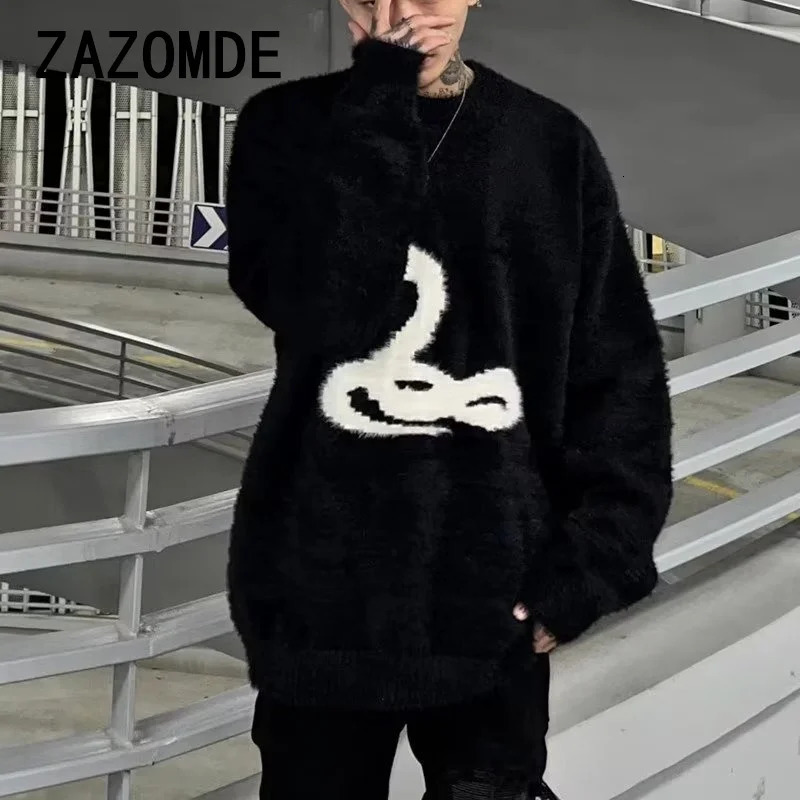 ZAZOMDE Y2k Gothic Print Man And Women Sweater Oversized Harajuku Korean Fashion Knitted Pullovers Snake Autumn Warm Streetwear 241018