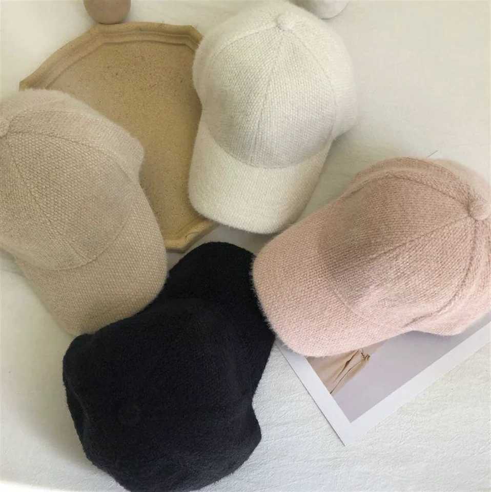 Autumn Simple Metal M Solid Color Rabbit Hair Baseball Cap Womens Winter Outdoor Warm Thickened Fashion Plush Sunshade Hat 2023X241018