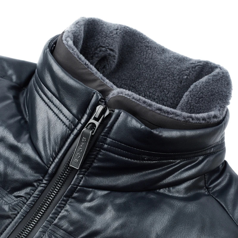 Leather Haining Down Jacket Men's Short Lapels Detachable Fur Collar Thickened Warm High Quality Coat Men