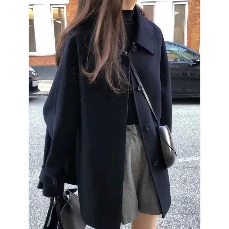 Black Cropped Woolen Overcoat For Women Petite Size Autumn/winter Season Hertogin Style Wool JacketX241009