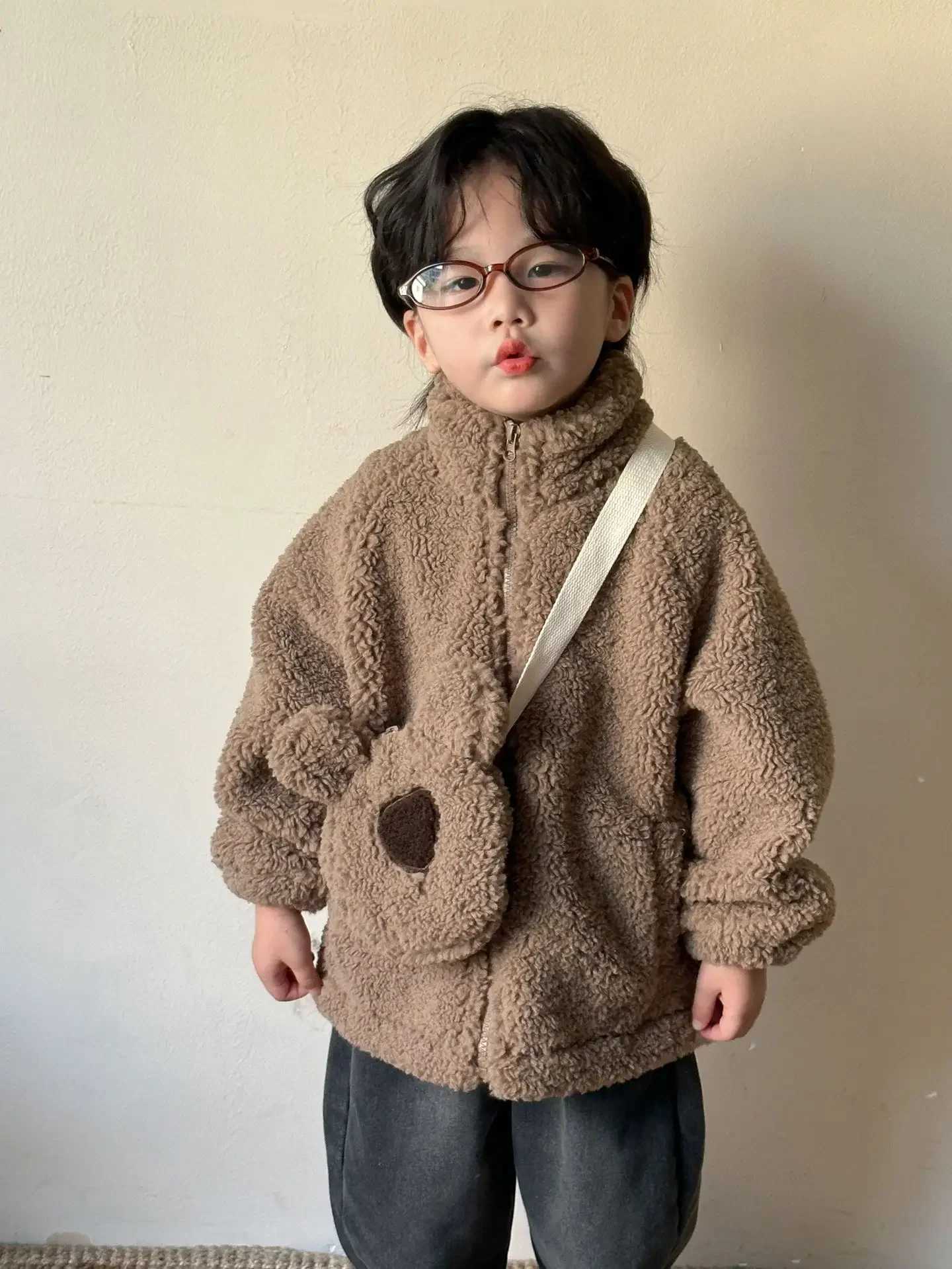 Childrens clothing casual cashmere coat new autumn winter boy and girl jackets cute full matching thick top M241018