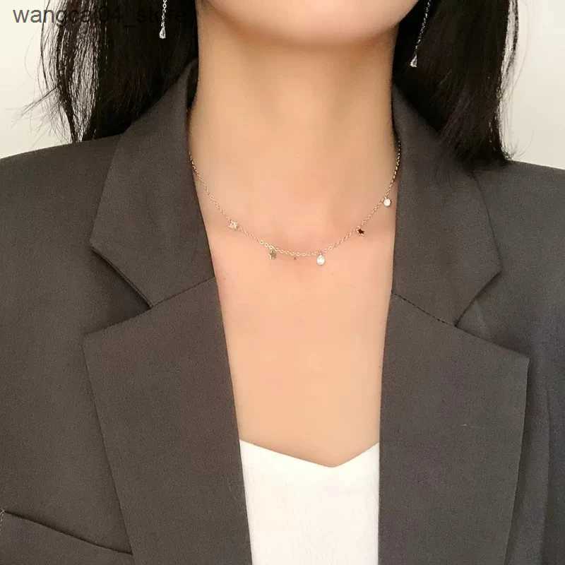 Chokers 2021 New 925 Pure Silver Star Kravik Chain Water Drop Tassel Choking Womens Elegant Jewelry Party Birthday Gift L240910