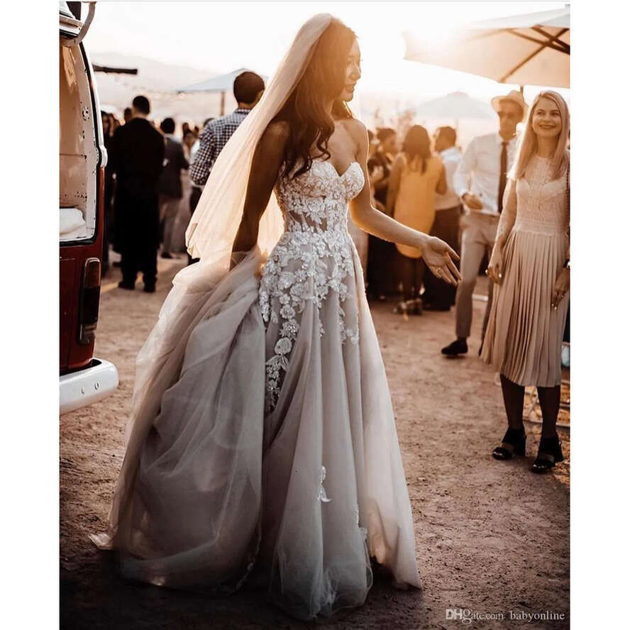 Design Boho New Country Dresses Plus Size D Ral Lace Sweetheart Appliques Tulle Bohemian Beach Wedding Dress Bride Gowns Custom ress